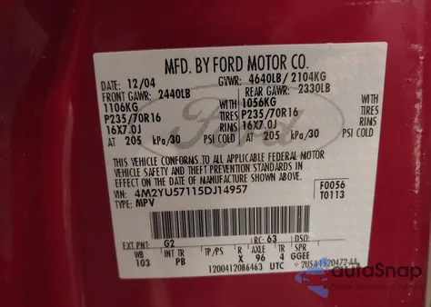 2005 Mercury Mariner Luxury/Premier from USA, damaged, VIN 4M2YU57115DJ14957